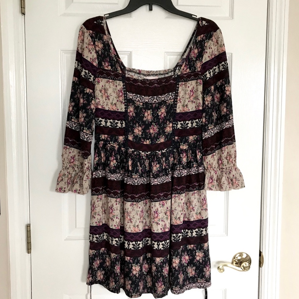 Purple Multi-Print Babydoll Dress
